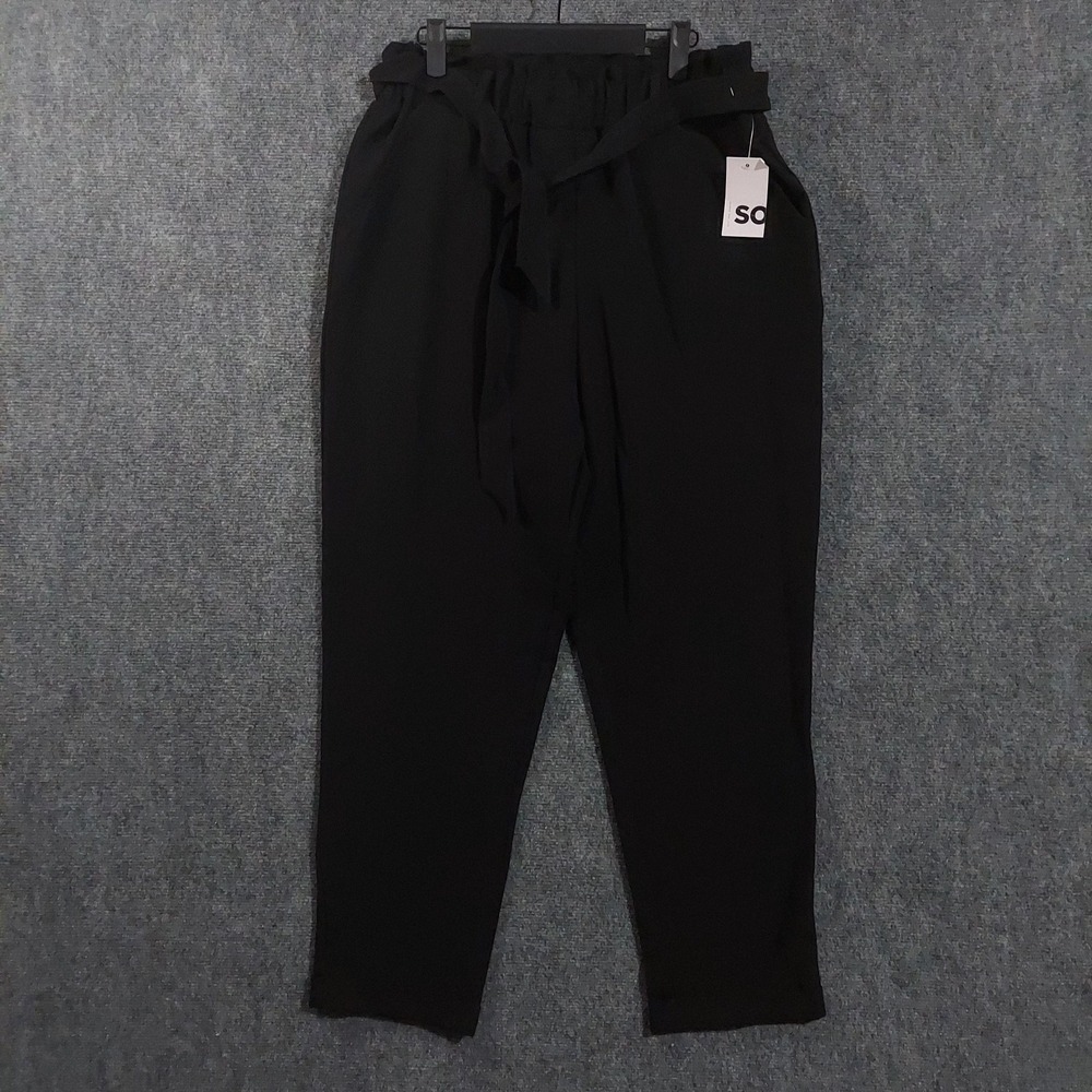 SO Out Of Office Paper Bag Pant Womens XL Black Elastic Waist Belted Tapered
